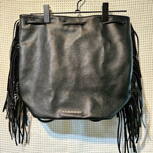 Victoria's Secret Black Fringe Tote Backpack Style Bag